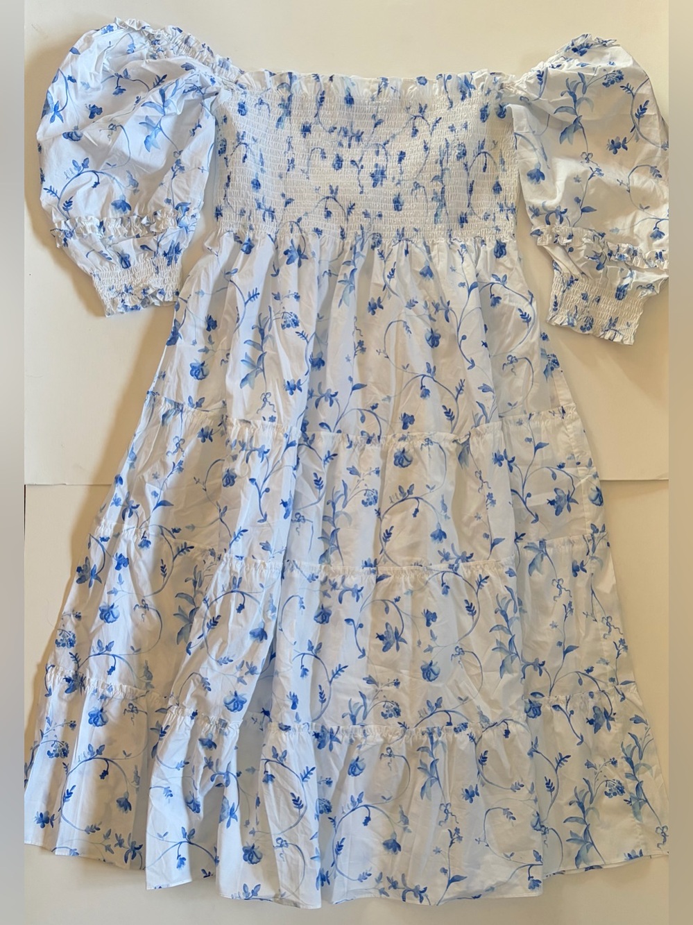 Hill House White Dress with Blue Floral Print